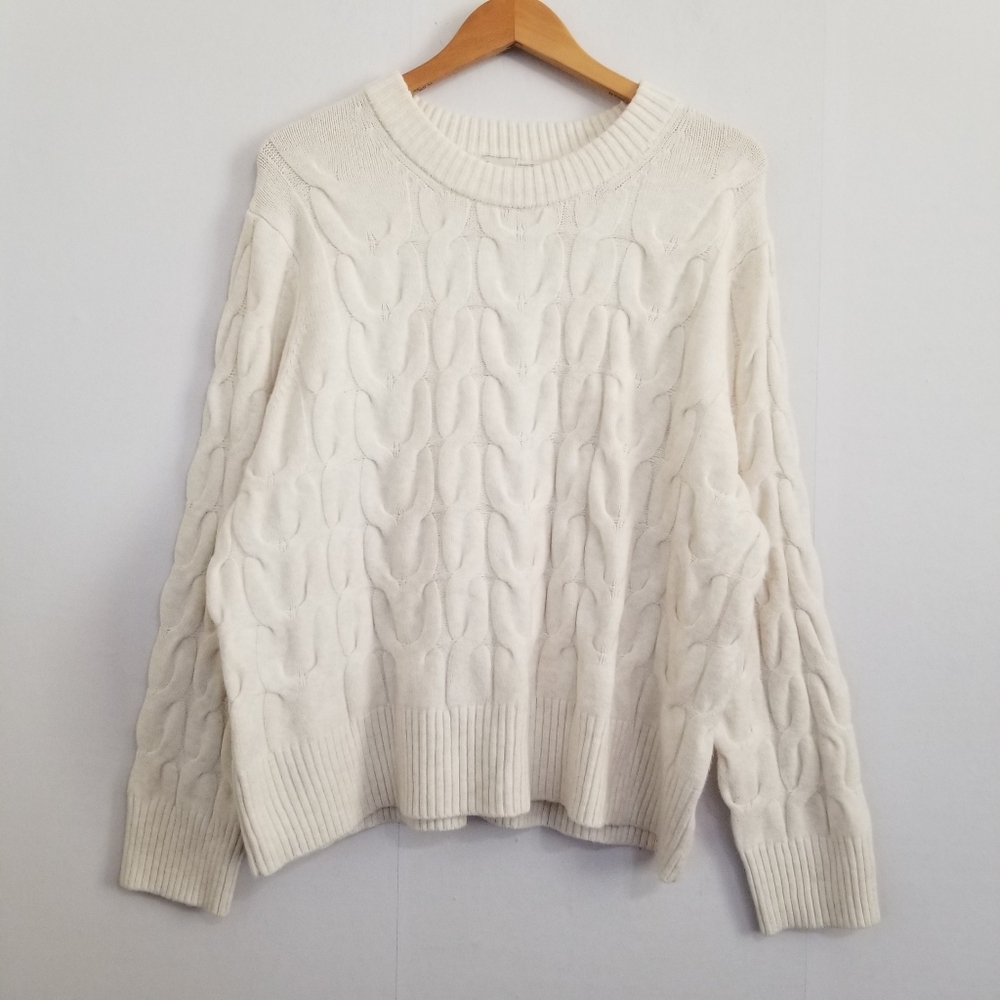 NWT A New Day Oatmeal Ivory Cable Knit Crew Neck Sweater Size XXL